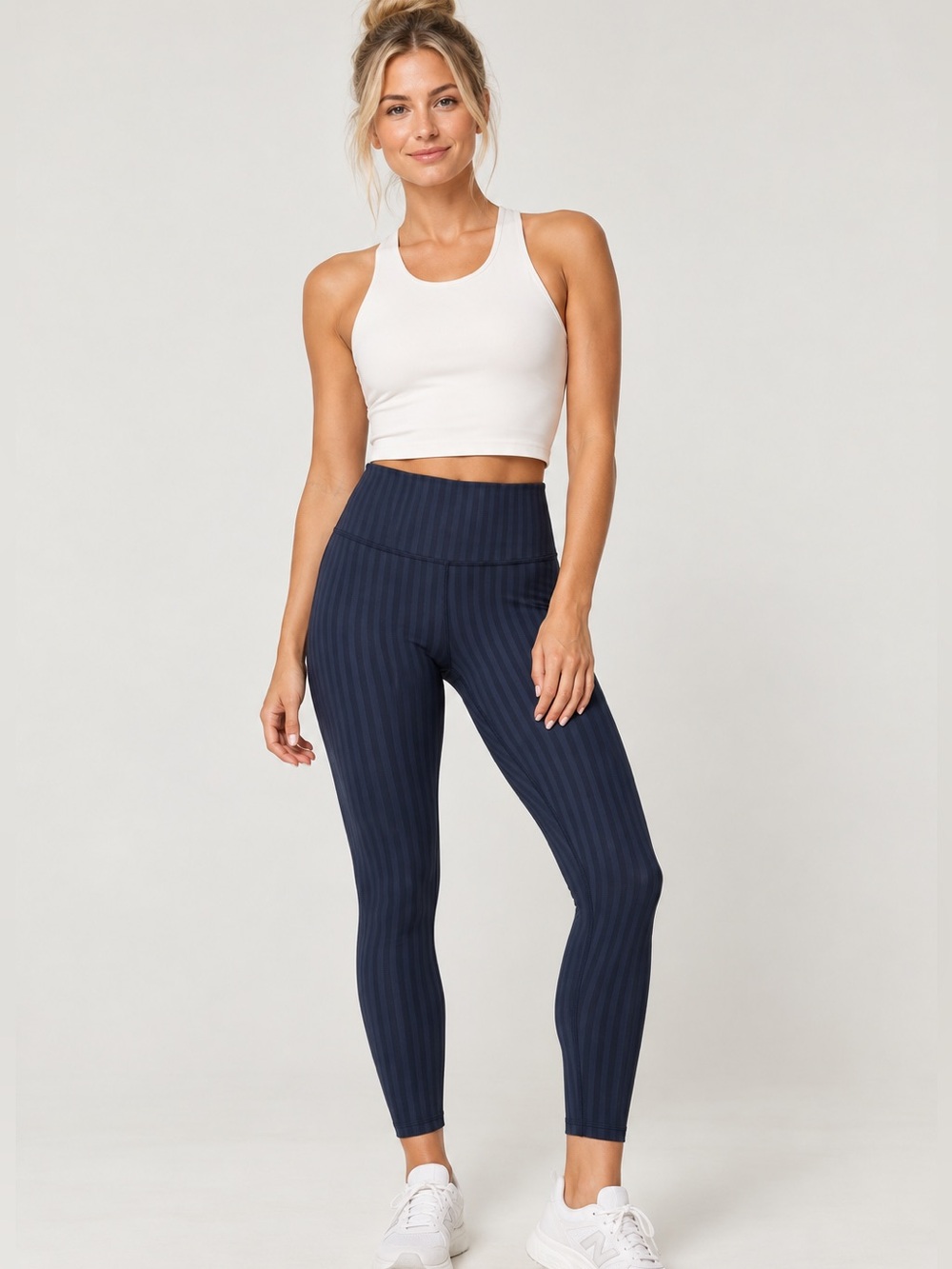 Beyond Yoga Stripe High Waist 7/8 Leggings Navy Blue Size Small 25” Inseam